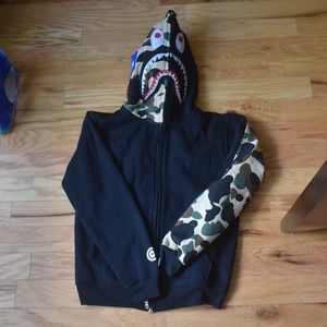 Bape Jacket - Black and Camo Shark Tiger Hoodie